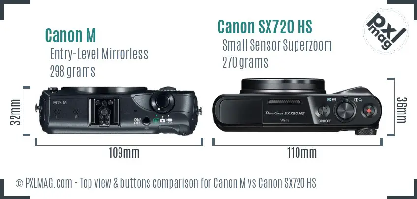 Canon M vs Canon SX720 HS top view buttons comparison