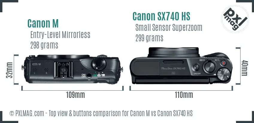 Canon M vs Canon SX740 HS top view buttons comparison