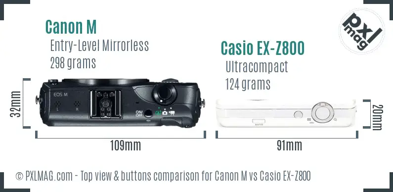 Canon M vs Casio EX-Z800 top view buttons comparison