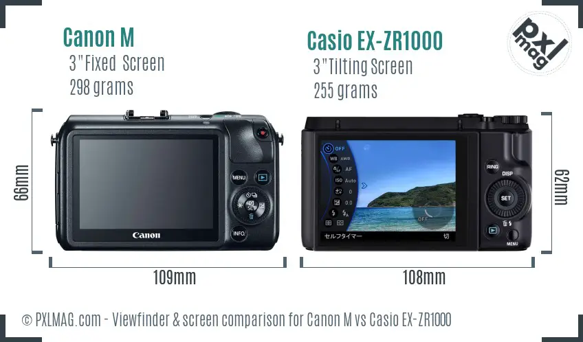 Canon M vs Casio EX-ZR1000 Screen and Viewfinder comparison
