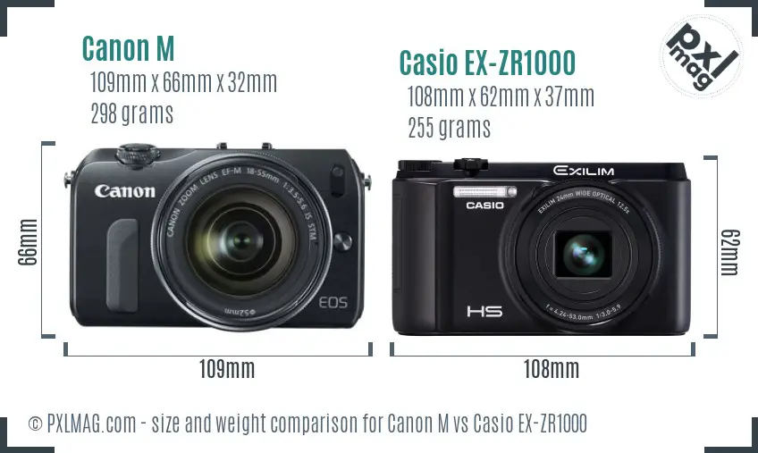 Canon M vs Casio EX-ZR1000 size comparison