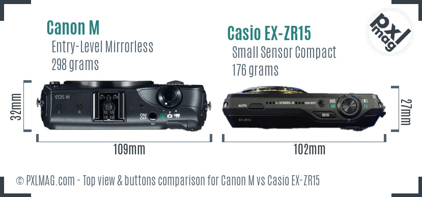 Canon M vs Casio EX-ZR15 top view buttons comparison