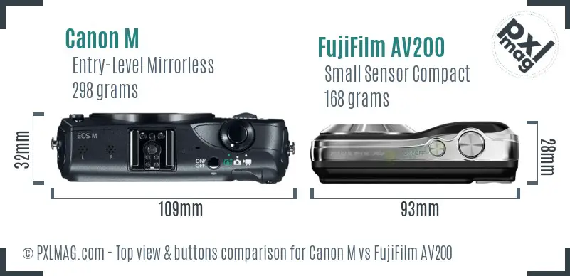 Canon M vs FujiFilm AV200 top view buttons comparison