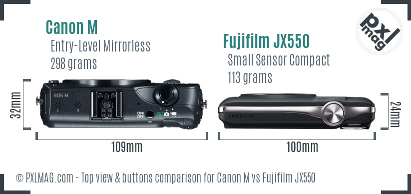 Canon M vs Fujifilm JX550 top view buttons comparison