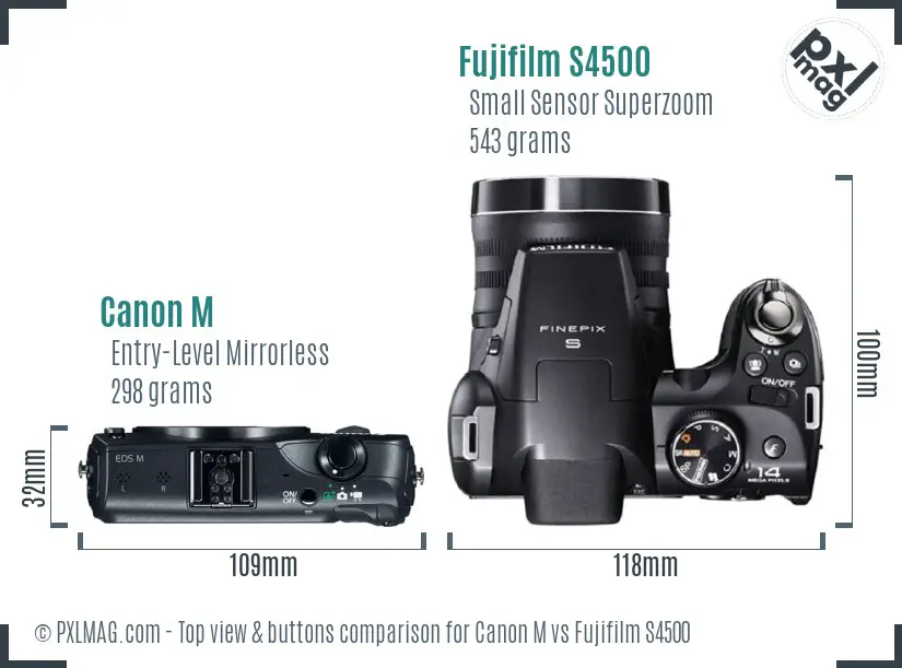 Canon M vs Fujifilm S4500 top view buttons comparison Canon M vs Fujifilm S4500 top view buttons comparison