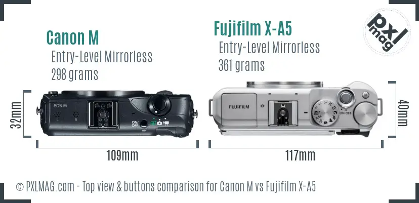 Canon M vs Fujifilm X-A5 top view buttons comparison