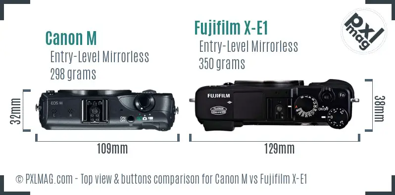 Canon M vs Fujifilm X-E1 top view buttons comparison