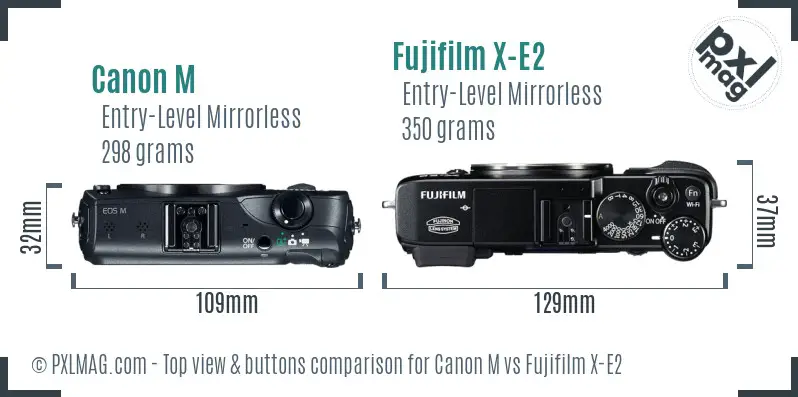 Canon M vs Fujifilm X-E2 top view buttons comparison