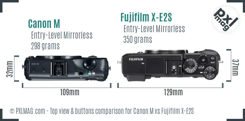 Canon M vs Fujifilm X-E2S top view buttons comparison