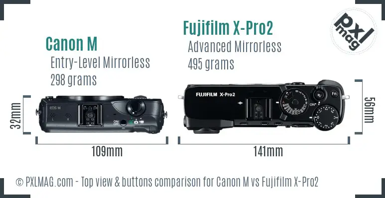Canon M vs Fujifilm X-Pro2 top view buttons comparison
