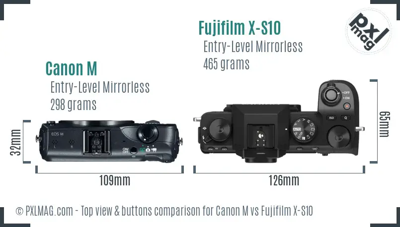 Canon M vs Fujifilm X-S10 top view buttons comparison