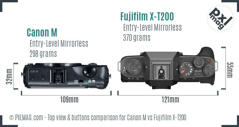 Canon M vs Fujifilm X-T200 top view buttons comparison