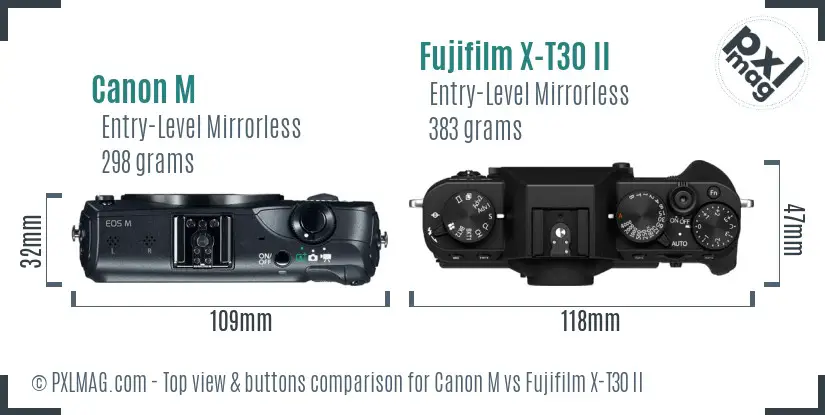 Canon M vs Fujifilm X-T30 II top view buttons comparison