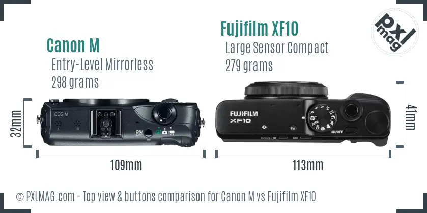 Canon M vs Fujifilm XF10 top view buttons comparison Canon M vs Fujifilm XF10 top view buttons comparison