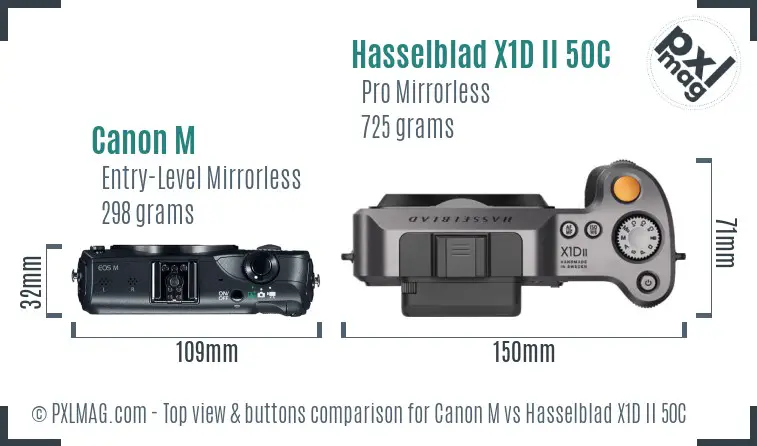 Canon M vs Hasselblad X1D II 50C top view buttons comparison