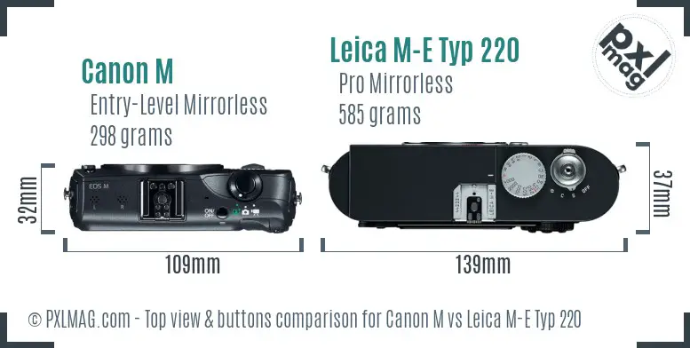 Canon M vs Leica M-E Typ 220 top view buttons comparison