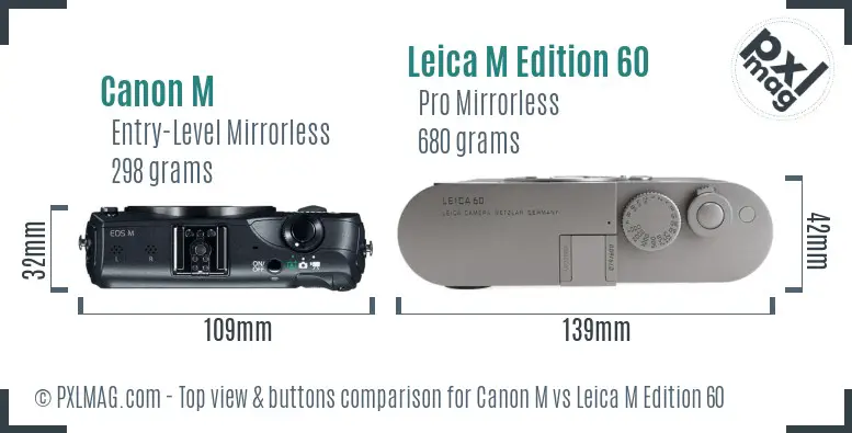 Canon M vs Leica M Edition 60 top view buttons comparison Canon M vs Leica M Edition 60 top view buttons comparison