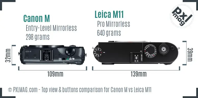 Canon M vs Leica M11 top view buttons comparison Canon M vs Leica M11 top view buttons comparison