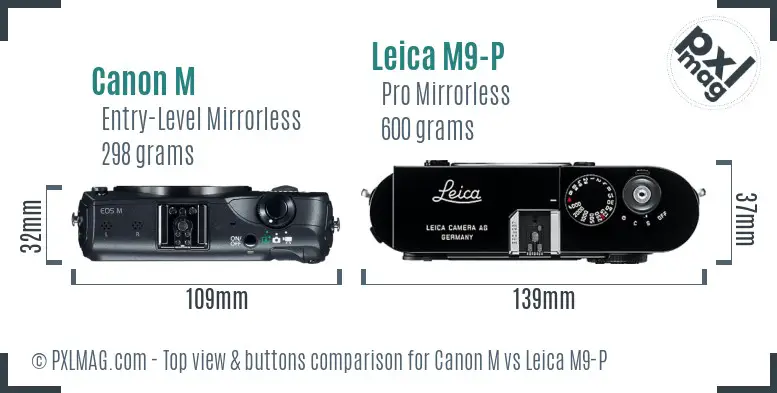Canon M vs Leica M9-P top view buttons comparison