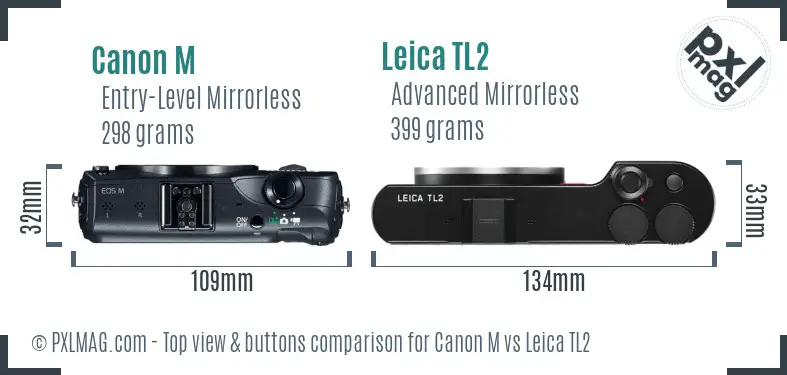 Canon M vs Leica TL2 top view buttons comparison