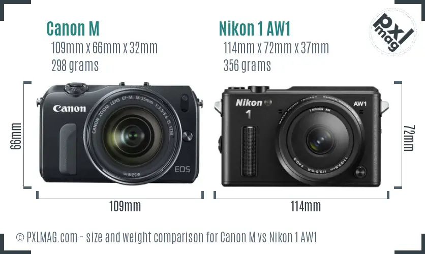 Canon M vs Nikon 1 AW1 size comparison Canon M vs Nikon 1 AW1 size comparison