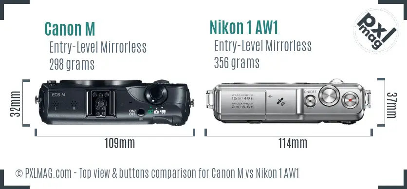 Canon M vs Nikon 1 AW1 top view buttons comparison Canon M vs Nikon 1 AW1 top view buttons comparison