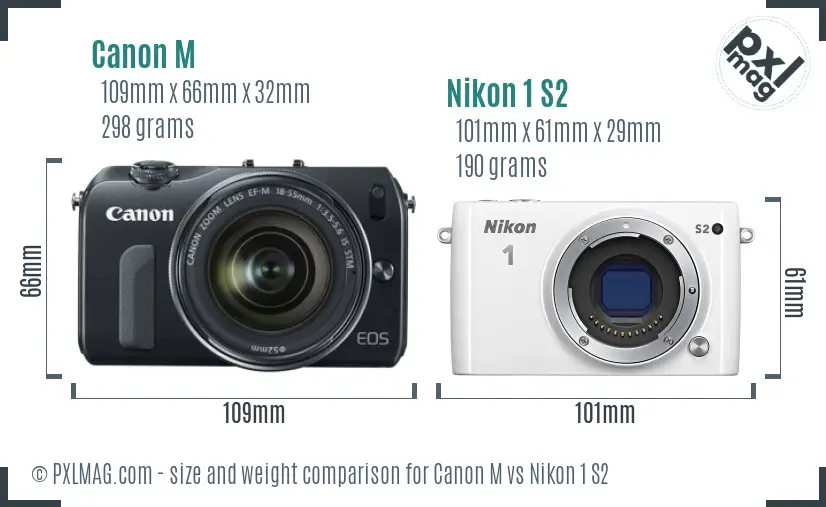 Canon M vs Nikon 1 S2 size comparison Canon M vs Nikon 1 S2 size comparison