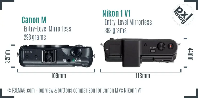 Canon M vs Nikon 1 V1 top view buttons comparison
