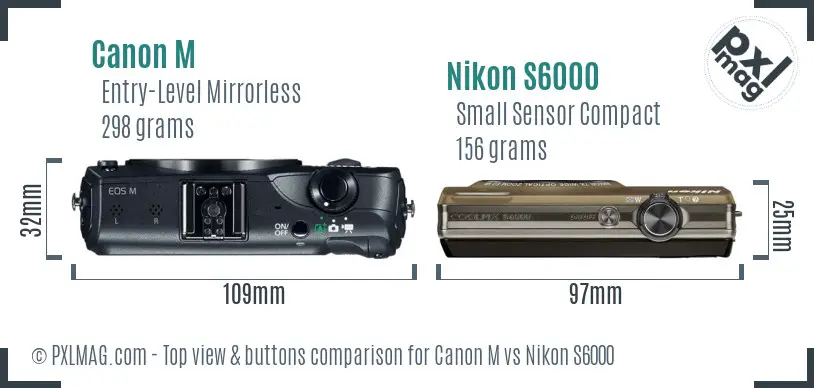 Canon M vs Nikon S6000 top view buttons comparison