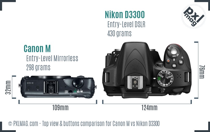 Canon M vs Nikon D3300 top view buttons comparison