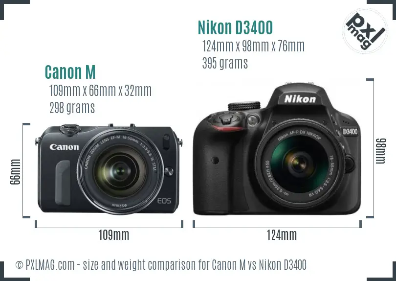 Canon M vs Nikon D3400 size comparison Canon M vs Nikon D3400 size comparison