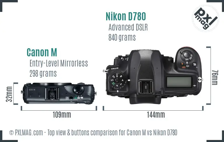 Canon M vs Nikon D780 top view buttons comparison