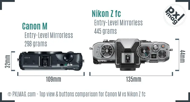 Canon M vs Nikon Z fc top view buttons comparison