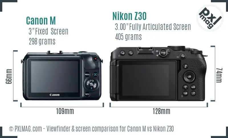 Canon M vs Nikon Z30 Screen and Viewfinder comparison