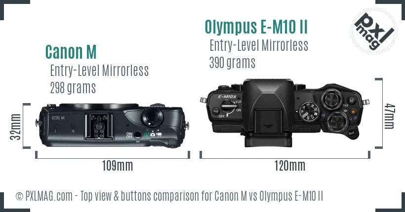 Canon M vs Olympus E-M10 II top view buttons comparison