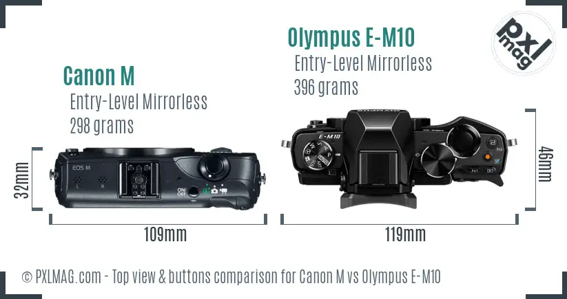 Canon M vs Olympus E-M10 top view buttons comparison