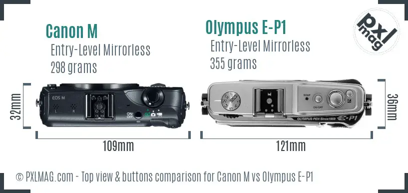 Canon M vs Olympus E-P1 top view buttons comparison