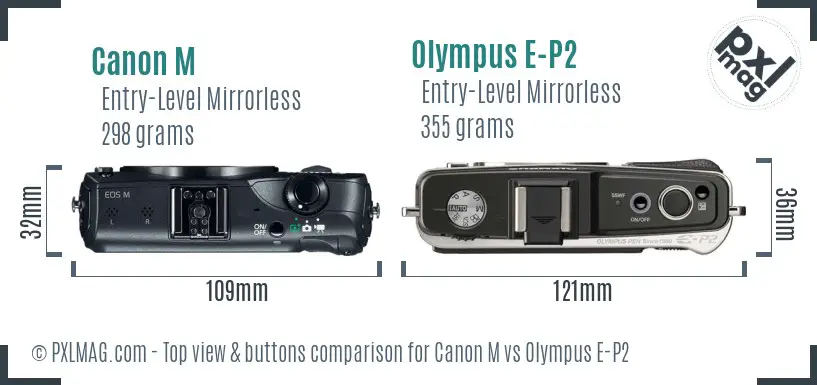 Canon M vs Olympus E-P2 top view buttons comparison