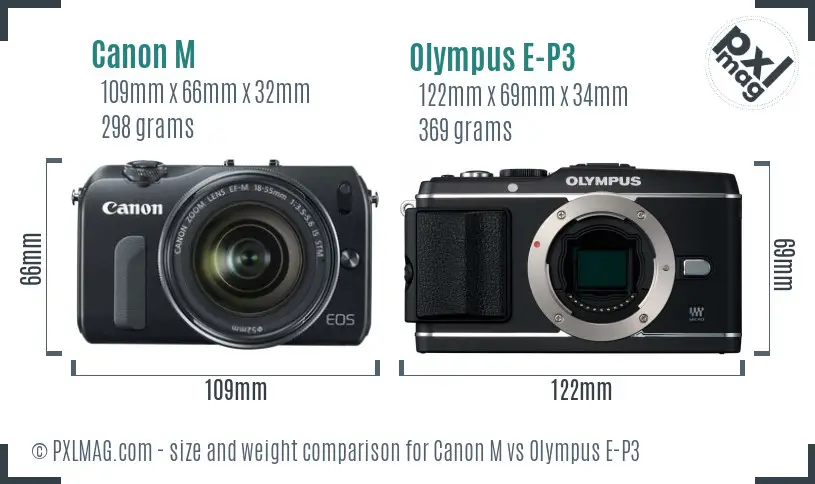 Canon M vs Olympus E-P3 size comparison Canon M vs Olympus E-P3 size comparison