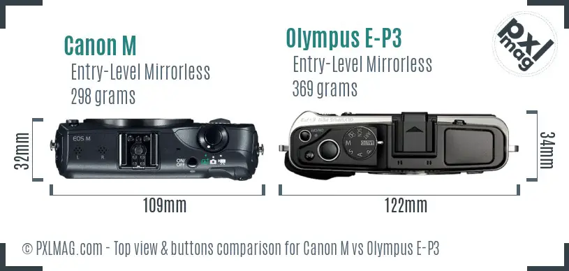 Canon M vs Olympus E-P3 top view buttons comparison Canon M vs Olympus E-P3 top view buttons comparison