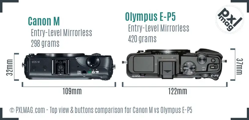 Canon M vs Olympus E-P5 top view buttons comparison