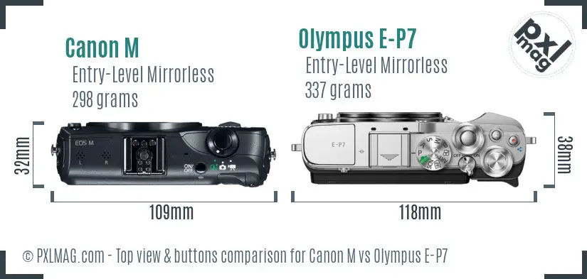 Canon M vs Olympus E-P7 top view buttons comparison
