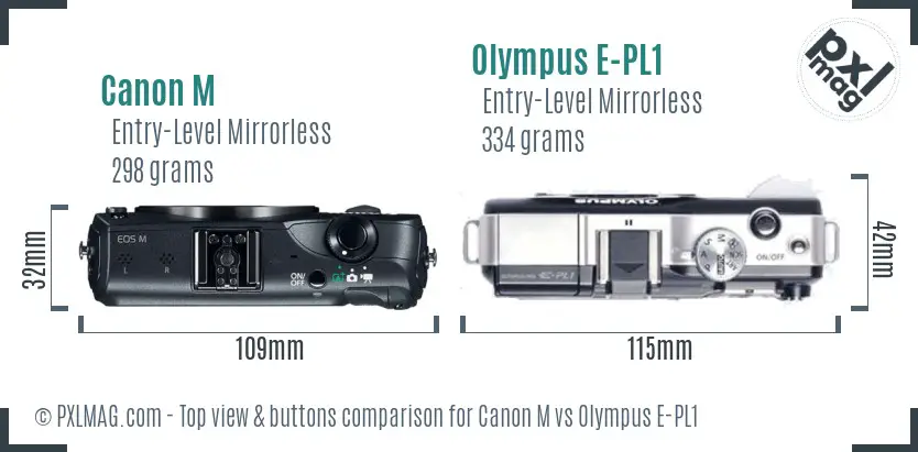 Canon M vs Olympus E-PL1 top view buttons comparison
