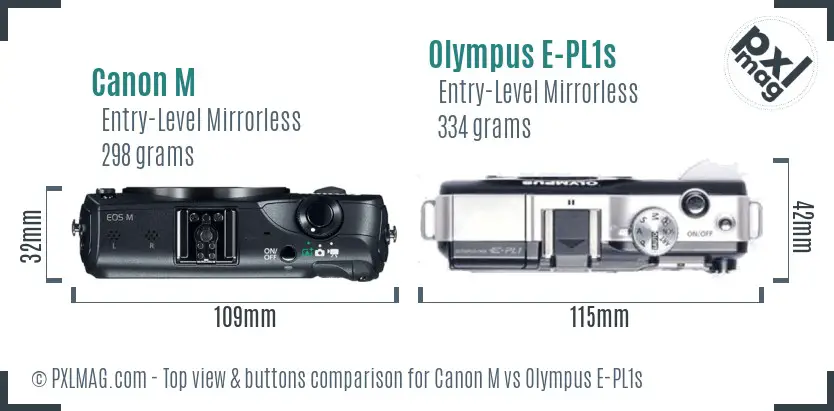 Canon M vs Olympus E-PL1s top view buttons comparison