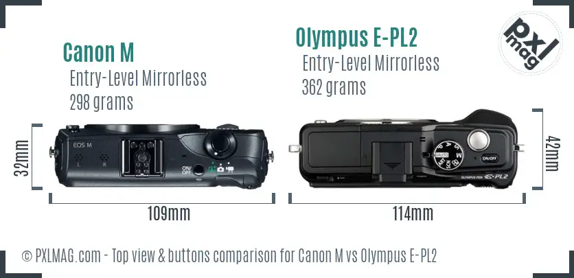Canon M vs Olympus E-PL2 top view buttons comparison Canon M vs Olympus E-PL2 top view buttons comparison