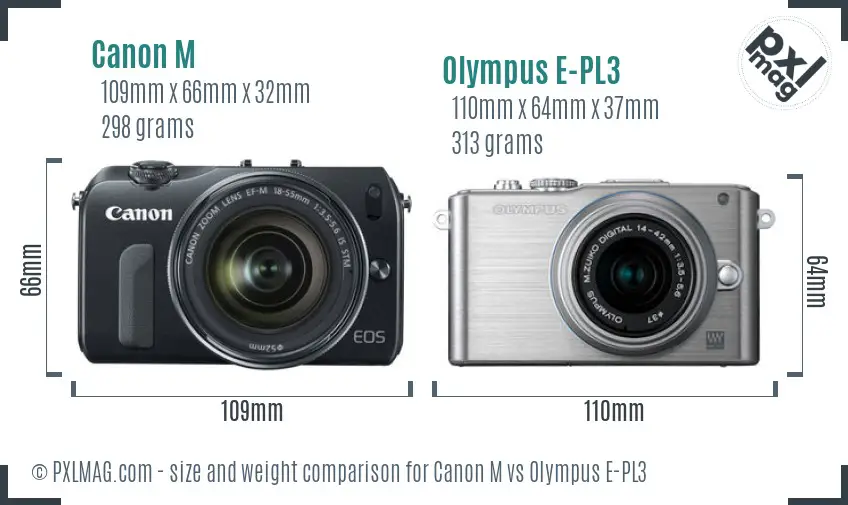 Canon M vs Olympus E-PL3 size comparison