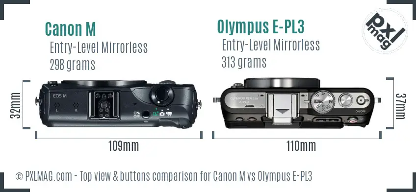Canon M vs Olympus E-PL3 top view buttons comparison