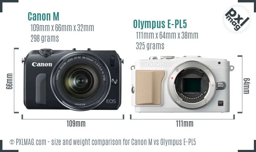 Canon M vs Olympus E-PL5 size comparison