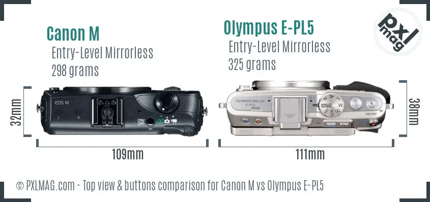 Canon M vs Olympus E-PL5 top view buttons comparison