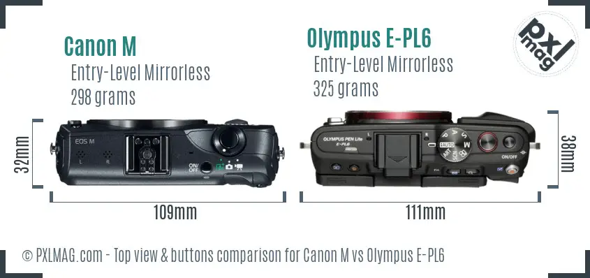 Canon M vs Olympus E-PL6 top view buttons comparison
